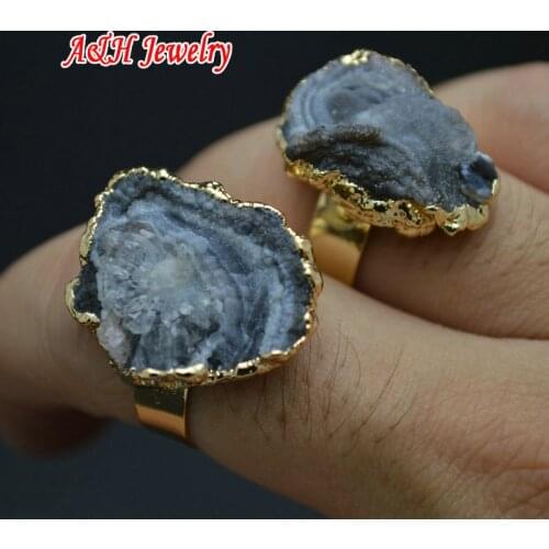 2015 New Arrival Natural Gray Color Mushroom Cloud Drusy Stone With Gold Color Adjustable Finger Rings For Women Gift 5pc/lot