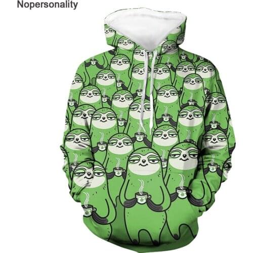 Nopersonality Wear Tops Womens Cute Lazy Sloth Print Streetwear Hip Hop Hoodies Teenagers Hoodies Autumn Oversize Pullover