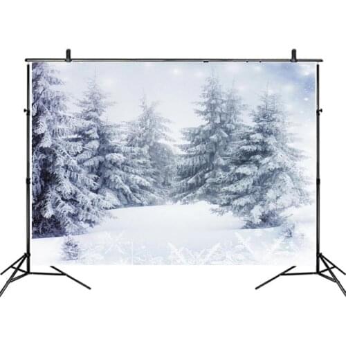Landscape Backdrop Pine Forest in Winter Scenery Party Photography Background Holiday Celebration Photo Booth Studio Decor