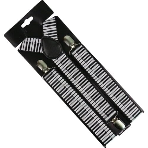 Winfox Black White 3.5cm Wide Women Men Suspenders Musical Notes Keyboard Suspenders Braces Female