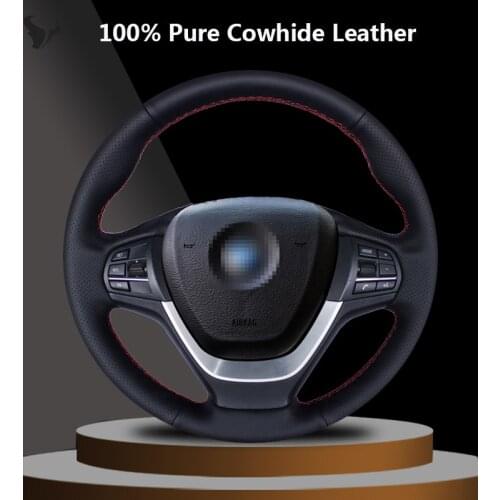 Hand-stitched Black Genuine Leather Steering Wheel Cover for BMW F25 X3 2011-2015 F26 X4 2014-2016