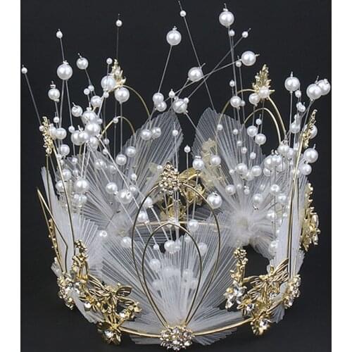 1Pc Crown Cake Decoration Topper Romantic Pearl Garland Happy Birthday Children Hair Ornaments Wedding Cake Decor Favors Party