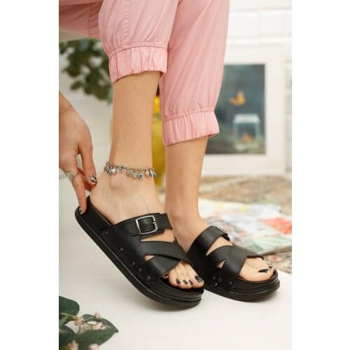 Black Women Wedge Heel Slippers Orthopedic Daily Ladies Slippers Comfortable Stylish Heels aux Leather Summer Flip Flops Femme