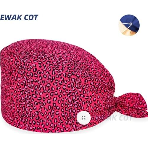 Cute Tie-Back surgicals Cap with Button Anime Print Cotton Beauty Salon Pet Work Cartoon Women Men Scrub Caps Accessories Hat