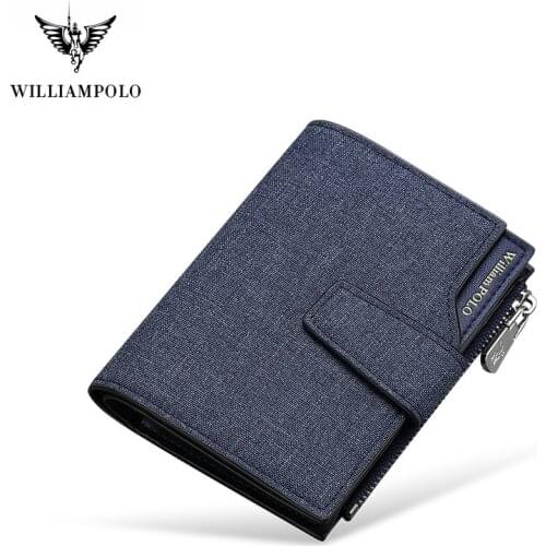 WILLIAMPOLO mens Wallet slim Credit Card Holder zipper Denim high quality Multi Card Case Slots Anti-theft RFID Hasp wallet