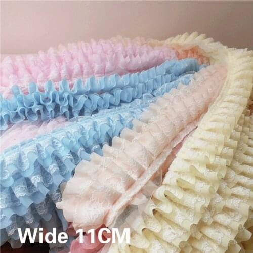 11CM Wide Three Layers 3D Folded Chiffon Fabric Lace Applique Ribbon Ruffle Trim Fluffy Dress Skirt DIY Sewing Guipure Supplies
