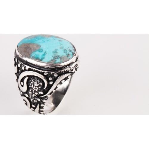 UM US JEWELRY Turquoise Natural Stone Handmade 925 Sterling Silver Men Ring
