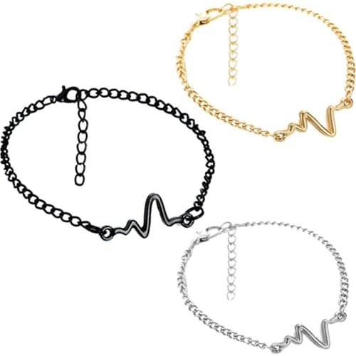 Unique Sound Wave Bangle Chain Bracelet Wristband Women Lightning Bracelet Couple Heartbeat Bracelet Jewelry Gift