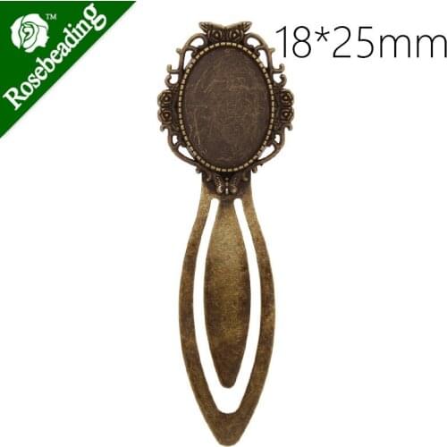 High Quality Vintage Antiqued Bronze Owl Bookmark with 18x25mm oval Bezel,length:87mm,10pcs/lot-C4246