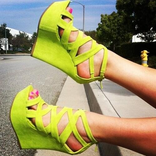 GOOFLORON Womens shoes. Elegant new freider-free, suede, 15.5cm high ragged-heel sandals, wedge heels and plus-size sandals