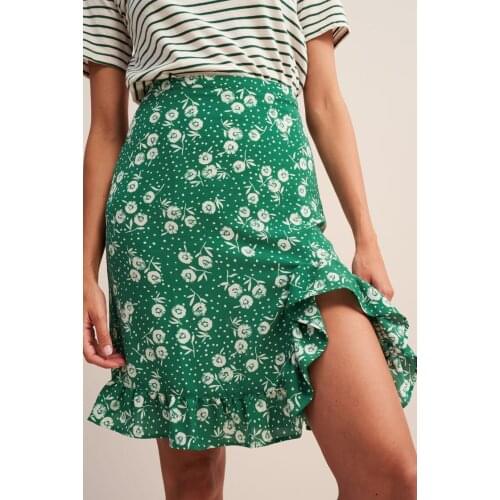 Patads French light luxury minority womens spring and summer sexy Ruffle printed skirt hip Ruffle Skirt 4 colors