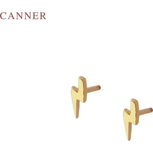 CANNER Glossy Mini Lightning Stud Earrings 925 Sterling Silver Earrings For Women Fashionable Silver Jewelry Earring Brincos