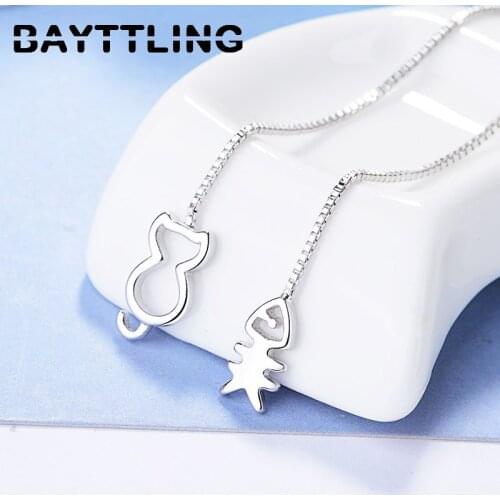 BAYTTLING 925 Sterling Silver 108MM Fine Fish/Cat Pendant Tassel Earrings For Woman Fashion Party Jewelry Couple Gift