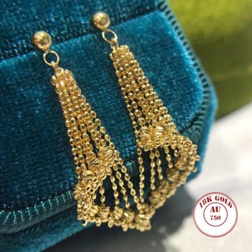 MADALENA SARARA Pure 18k Gold Tassel Earrings Bead Drop Chain Simple Style Women Dangle Au750 Earrings