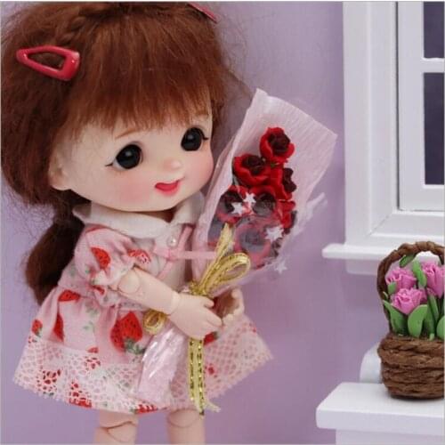 1/12 Dollhouse Miniature Artificial Flower Mini Red Rose For Obll Dolls Furniture Home Decor Accessories