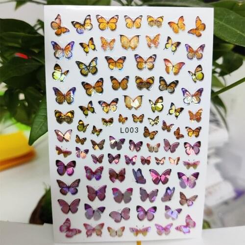 3D Nail Sticker Waterproof Self-adhesive Stickers for Nails Laser Color Leopard Butterfly Nail Art Decoration Aurora Silver