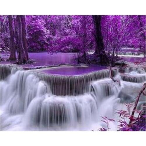 5D DIY Full Round/Square Diamond Painting Purple Waterfall 3D Embroidery Cross Stitch Rhinestone Mosaic Home Decor Art YC903