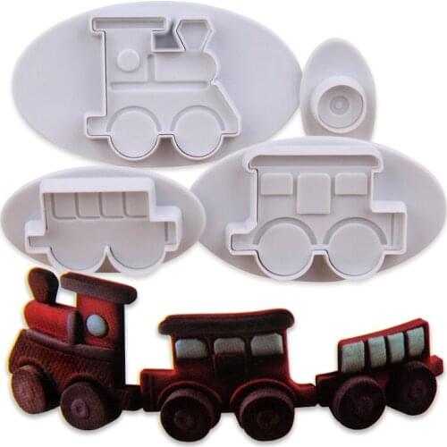 6sets/lot)Free Shipping Plastic 4pcs Train Cookie Plunger Cutter Fondant Mold set