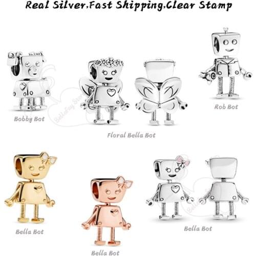 925 Sterling Silver Floral Bella Charms Rob Bot Beads Fits Original European Bracelet Jewelry DIY Making