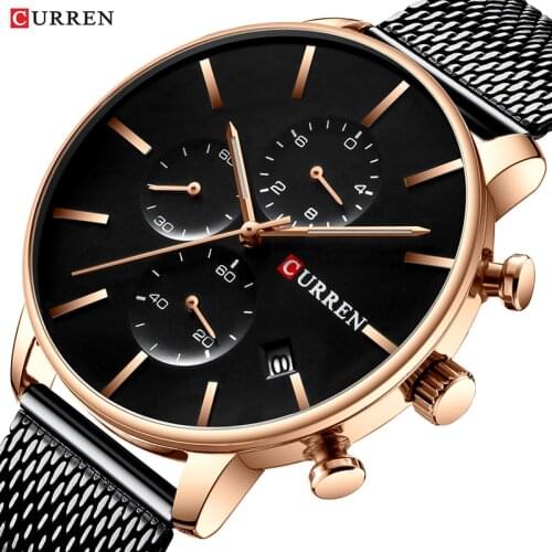 New CURREN Top Luxury Chronograph Watch Men Quartz Wristwatches Waterproof Steel Mesh Watches Men Business Fashion Brand Clock