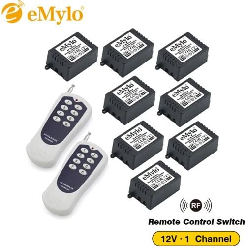 EMylo DC 12V Smart Wireless RF 433Mhz Remote Control Light Switch Relay Kit Black&White Transmitter 8X 1-Channel Relays Receiver