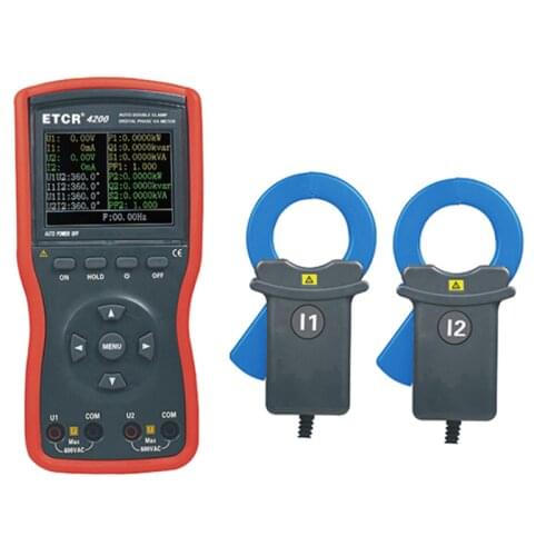 ETCR4200 Large Caliber Double Clamp Digital Phase Voltmeter Measurement Frequency,Phase Sequence,Power Factor and Others