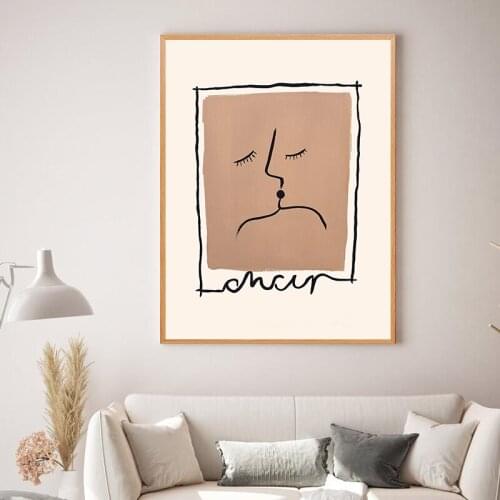 Couple Kiss Art Prints Pink Terracotta Boho Style Decorative Pictures Modern Minimalist Line Drawing Canvas Painting for Bedroom