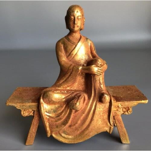 China brass archaize sit Bench Buddha crafts statue