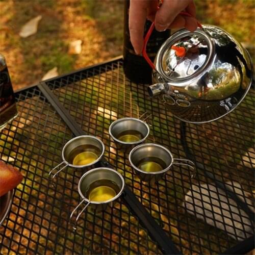 Camping Mini Wine Cup Stainless Steel Bowls Mini Liquor Cup Portable Cookware Wine Glass Coffee Cup With Handle for Outdoor Camp