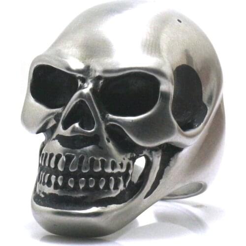 Size 6 to Size 16 Men Boy 316L Stainless Steel Dull Polish Cool Biker Skull Ring Free Shipping