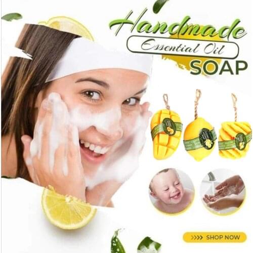 3 Flavors Natural Mango/Pineapple/Lemon Fruit Oil Handmade Soap Whitening Skin Hand Cleanser Wash Soap Face Body Care