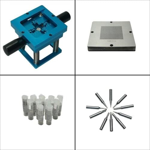 Bule BGA Reballing Kit 90*90MM BGA Reballing Station With 14PCS BGA Universal Stencil Template Solder Paste Tin Balls For Repair