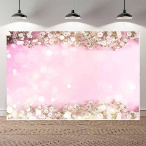 NeoBack Thin Vinyl White Flower Glitter Bokeh Painting Baby Kids Portrait Birthday Photography Backdrop Photo Photocall Banner