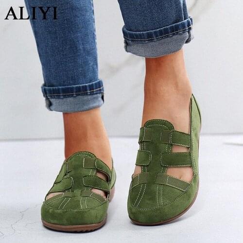 New Comfy Loafers Women 2021 Summer Hollow Ladies Slip On Closed Toe Comfortable Sandals 35-43 Large-Sized Female Casual Flats