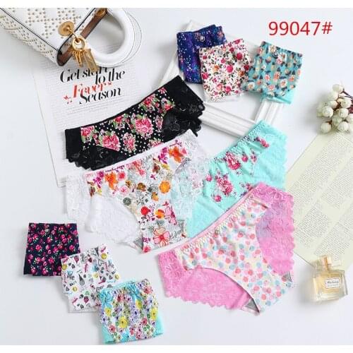 New Womens Underwear Sexy Lace Panties Fashion Printed Ice Silk Briefs Low Waist Seamless Comfort Underpants Female Lingerie