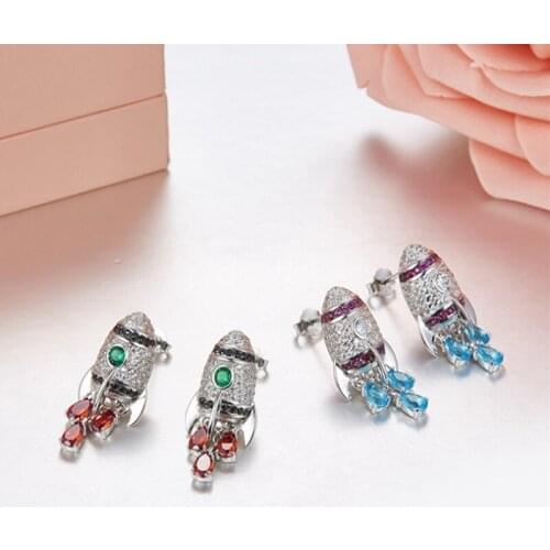 New Red And Blue Rocket Studs 925 Sterling Silver Earrings Fashion Personality Female Charm Earrings Women Party Fine Jewelry