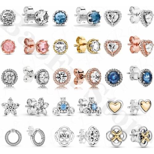 Original 100% 925 Sterling Silver Ear Studs Suitable For Shiny Love Elegant Signature Crown Suitable For WomenS Party Jewelry
