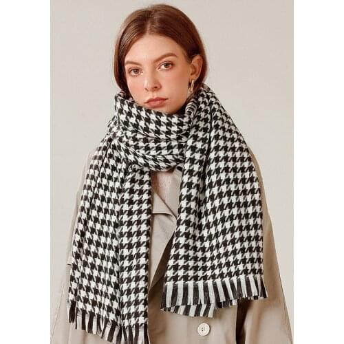 Autumn Winter Fashion Long Plaid Big Soft Thick Warm Shawl Wrap Winter Houndstooth Scarf Women Cashmere Pashmina