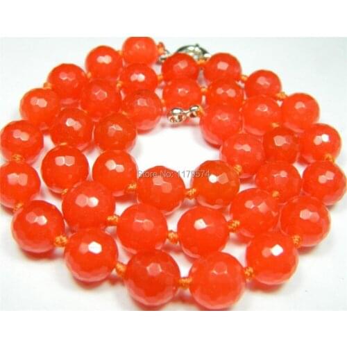 New Fashion AAA 10mm Faceted Orange South America Chalcedony Necklace Hand Made Fashion Jewelry Making Design 18'' AAA H0013