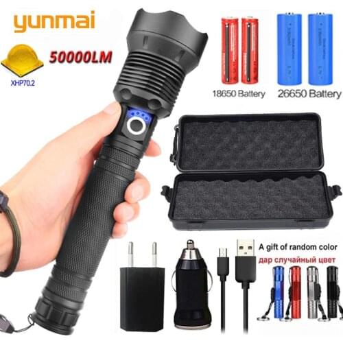 Yunmai 5000LM XHP70.2 & XHP50 rechargeable powerful tactical led flashlight torch light Lamp Power 18650 26650 Battery wholesell