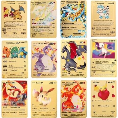 Pokemon Cards Gold Metal Card Pikachu Charizard Shadow Blastoise Anime Battle Action Figure Card Model Child Toy Gift