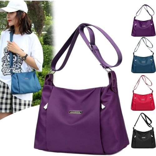 Casual Nylon Women Shoulder Crossbody Bag Female Large Capacity Messenger Handbags Portable Solid Color Zipper Phone Pouch