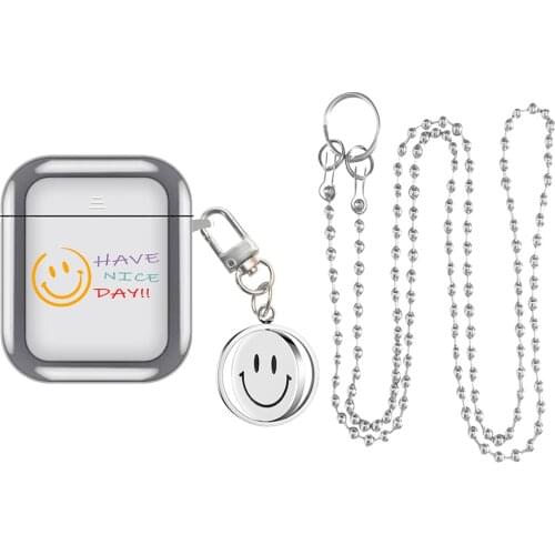 Luxury Plating Case with Smiley Keychain Necklace For Apple Airpods 2 Pro Earphone Case Letters Hard PC Cover For Air Pods 1 3
