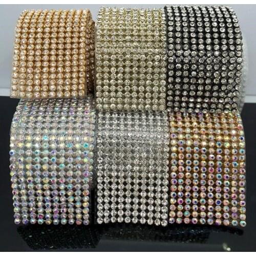 Silver Plating 4 Rows/10 Rows Hotfix 3Mm Ab Rhinestone Trimming,Gold Mesh Diamond Banding Diy Bags Purse Dress 1.2 Meters/Pcs