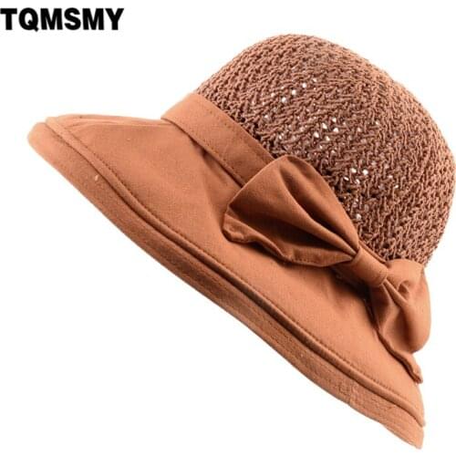 TQMSMY Ladies Summer Sun Hat Wide Brim Beach Caps With Bow-knot Women Breathable Straw Hats Seaside Sun Protection Hats TME165