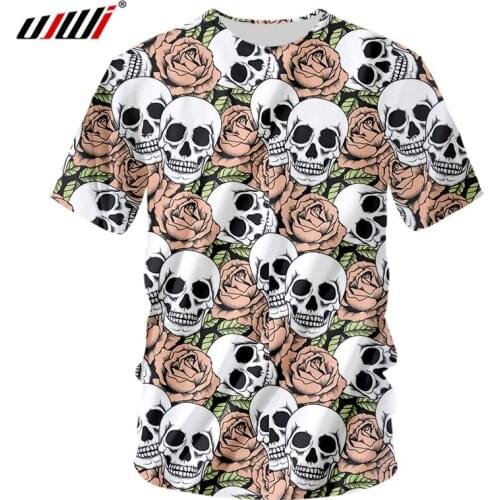 UJWI Red Rose Mens T-shirt 3D Printed A Pile Of Skulls Medium And Long Section Large Size Leisure Man 6XL O Neck Tshirt