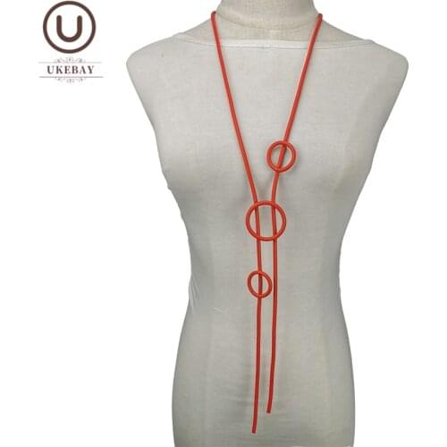 UKEBAY New Round Pendant Necklaces For Women Long Big Necklace Bohemia Fashion Accessories Clothes Chain Rubber Handmade Jewelry