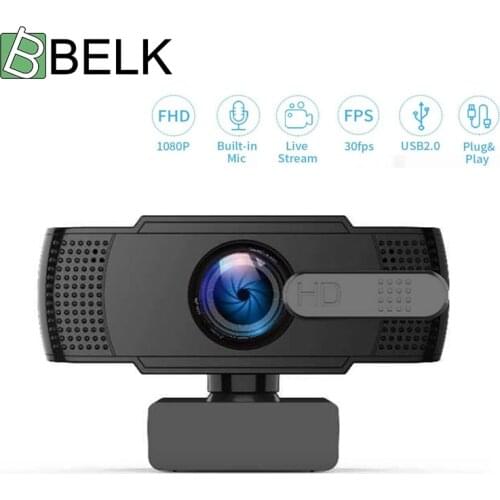 BELK Full HD 1080P Webcam Computer Web Camera With Microphone Rotatable Cameras For Live Broadcast Video Calling Conference Work