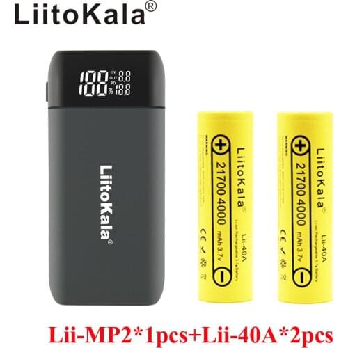LiitoKala Lii-MP2 Power Bank Type C Input QC3.0 Fast Charging Charger + Lii-40A Lii-50E 21700 4000mah 5000mah battery
