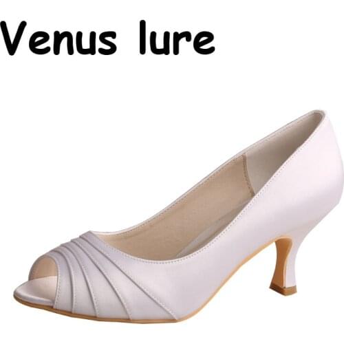 23 Colors White Shoes for Women Mid Heel Peep Toe Female Footwear Size 5